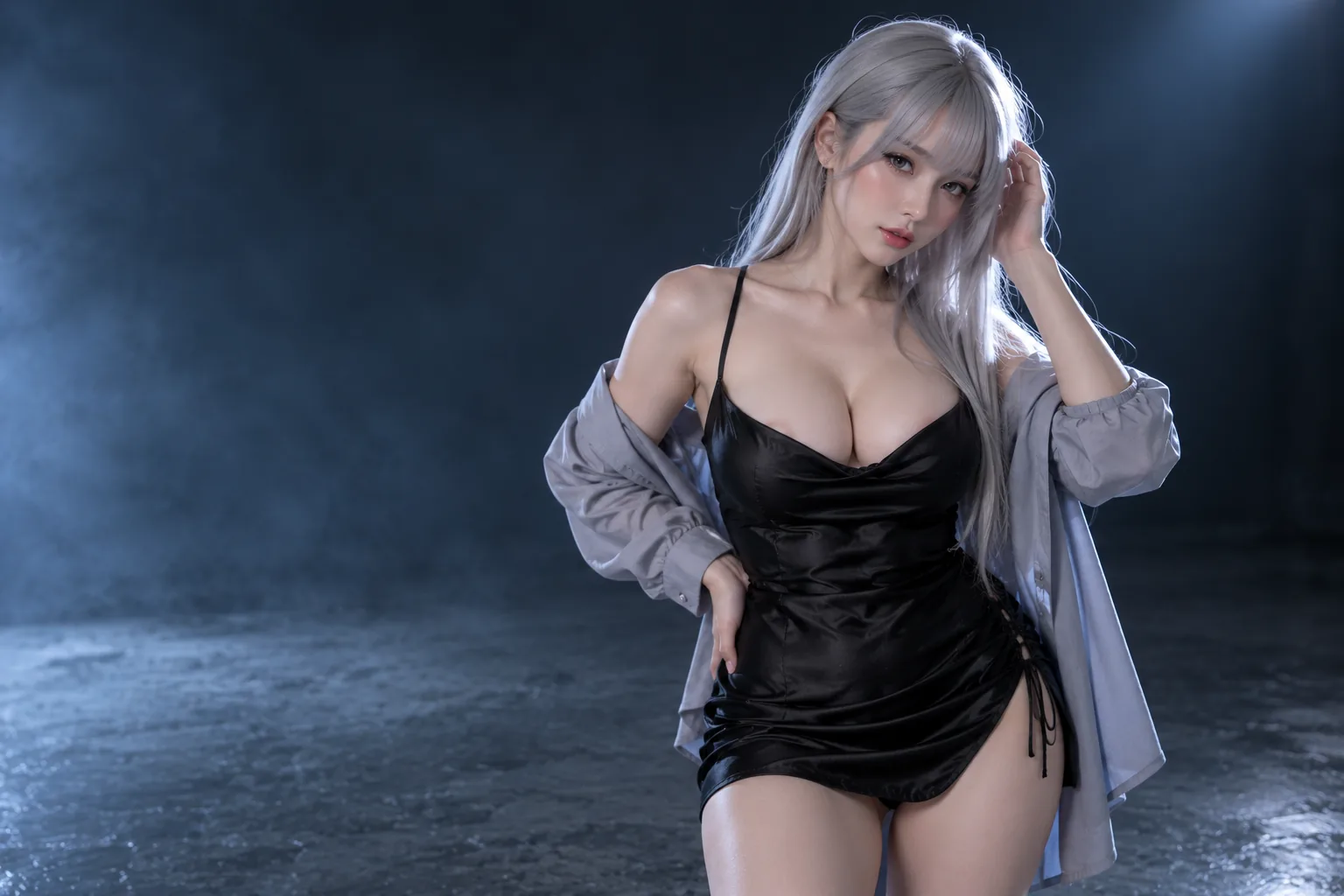 Adult anime-style TPE doll, 158 cm, long straight silver wig (illustrative photo)