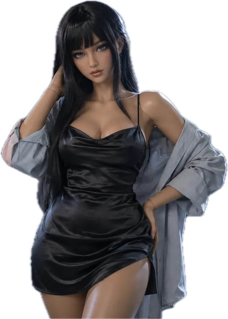 Adult anime-style TPE doll, 158 cm, long straight jet-black wig (illustrative photo)