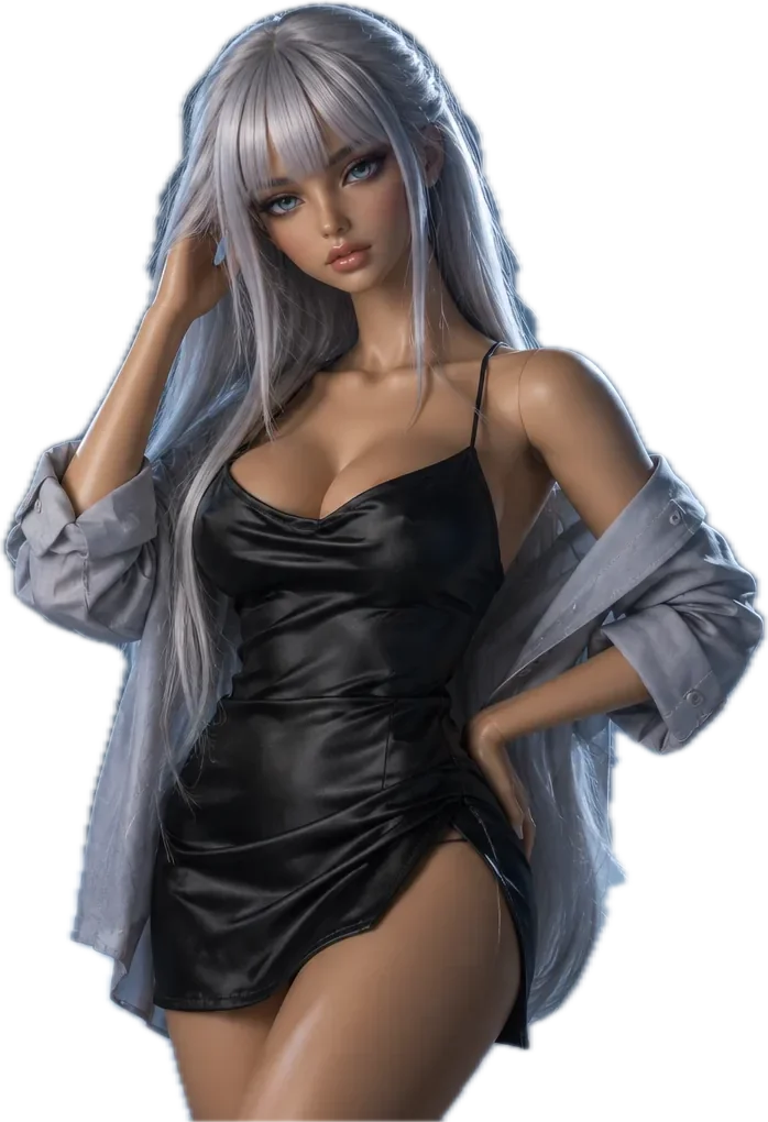 Adult anime-style TPE doll, 158 cm, long straight silver wig (illustrative photo)