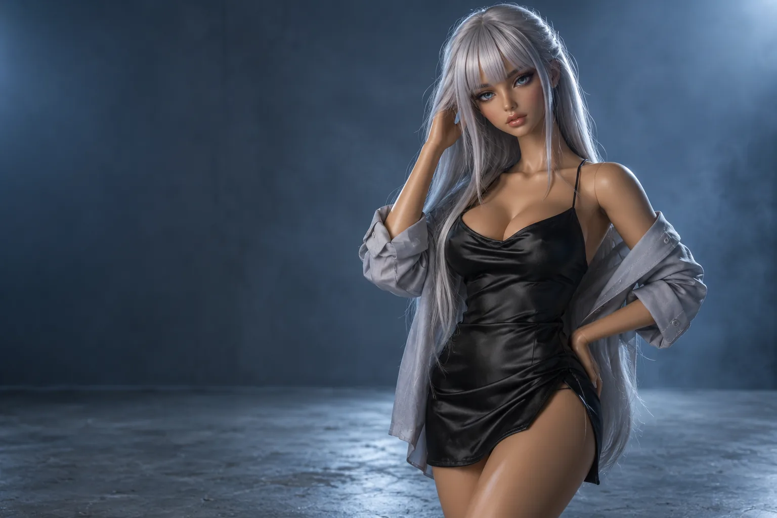 Adult anime-style TPE doll, 158 cm, long straight silver wig: illustrative photo for the “Cleaning and care” guide